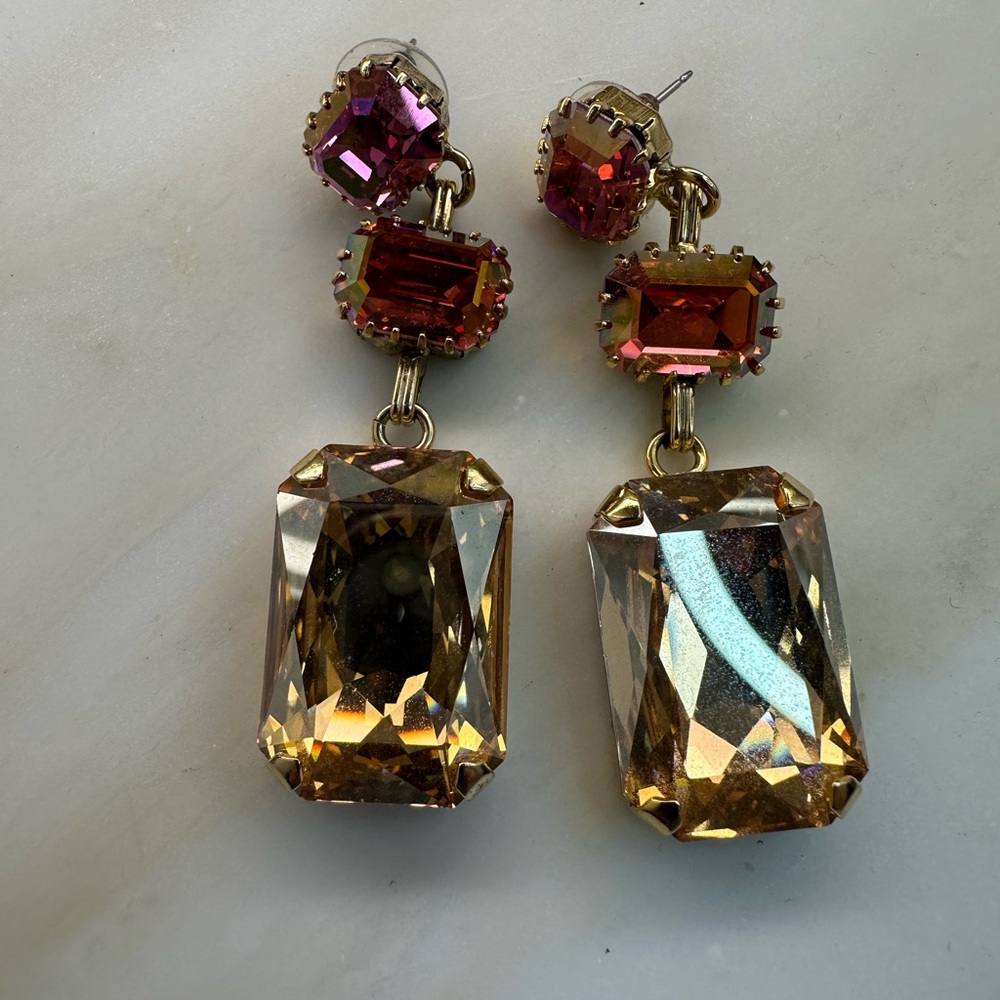 Tova Crystal Drop Earrings, Pink and Gold